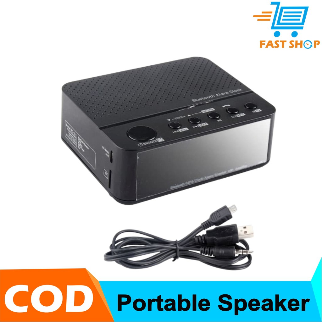 Portable Speaker Wireless Bluetooth Dengan Jam Digital Radio Function - Hitam