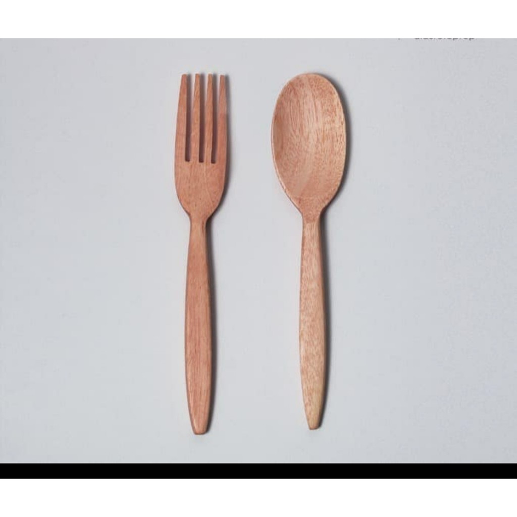 SENDOK GARPU 1set Kayu Mahoni / Wooden Spoon / Properti Foto Produk