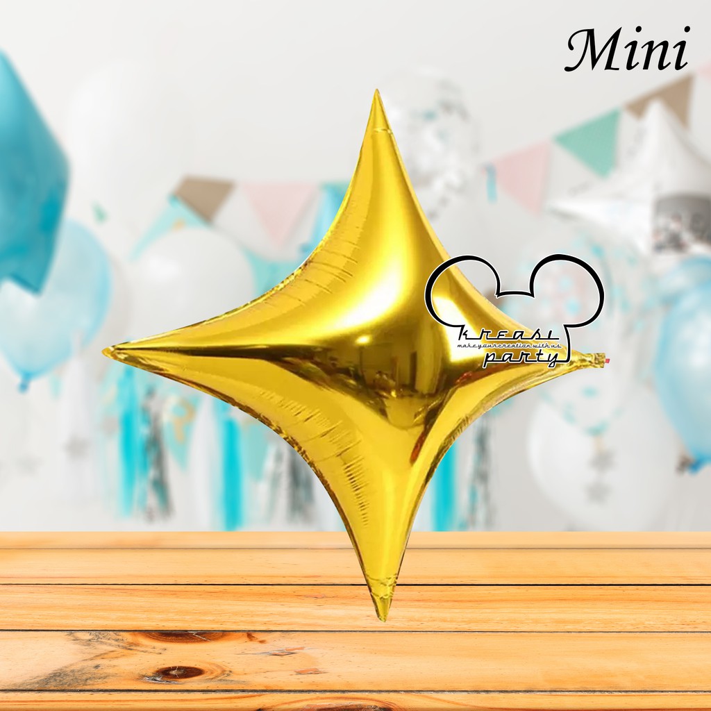 Balon Foil Star Mini 4 Sisi Gold / Balon Foil Star / Balon Bintang