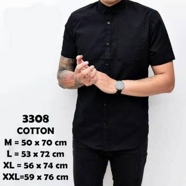Baju Pria Lengan Pendek Jumbo Kemeja Kerja Hitam Polos Big Size Branded Promo Murah