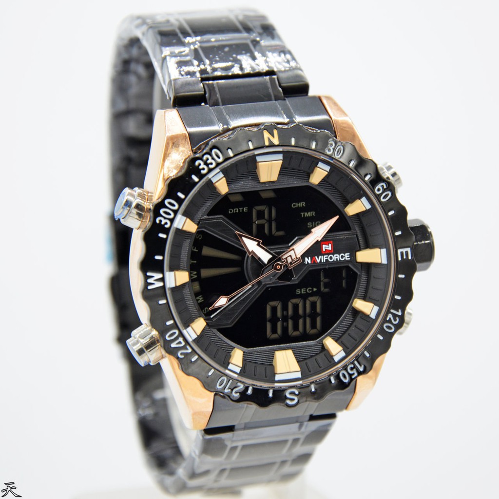 Jam Tangan Pria Naviforce NF 9136MB Analog-Digital Original Stainless Steel Straps