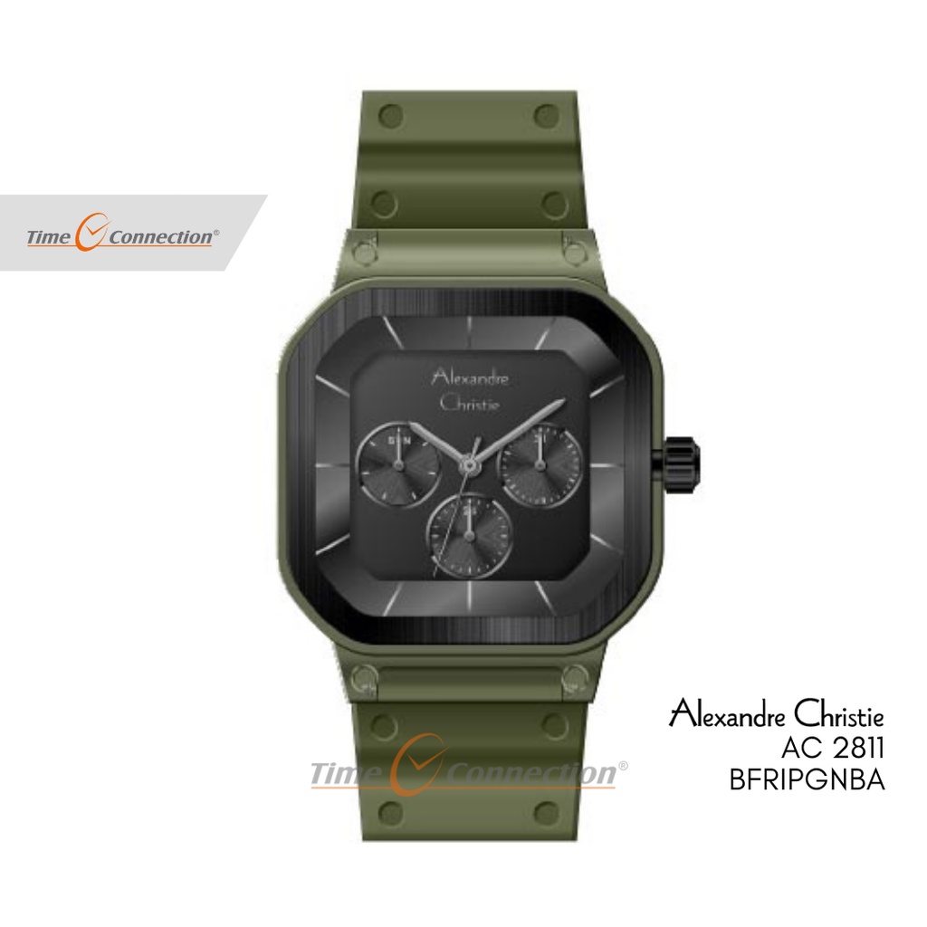 Alexandre Christie AC 2811 BFRIPGNBA Hijau Hitam Original / Jam Tangan Wanita Analog Karet / Green B
