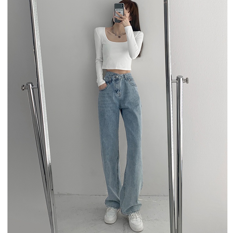 Celana Jeans Wanita Kekinian Loose High Waist Celana Panjang Jeans Kulot Boyfriend Korean Style