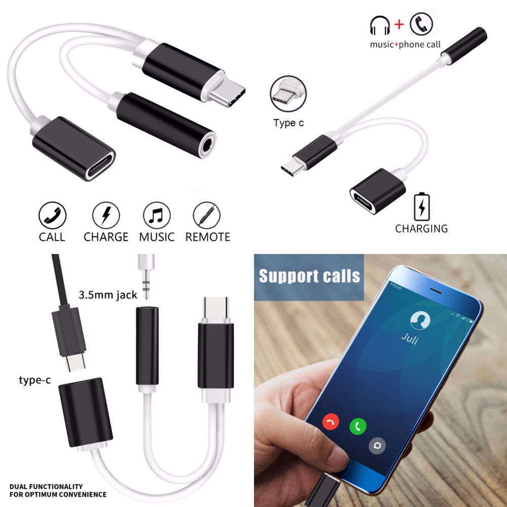 Spliter Sambungan Adapter 2 in 1 USB Type C AUX 3.5mm Headphone + USB - Konektor Headphone Sambungan