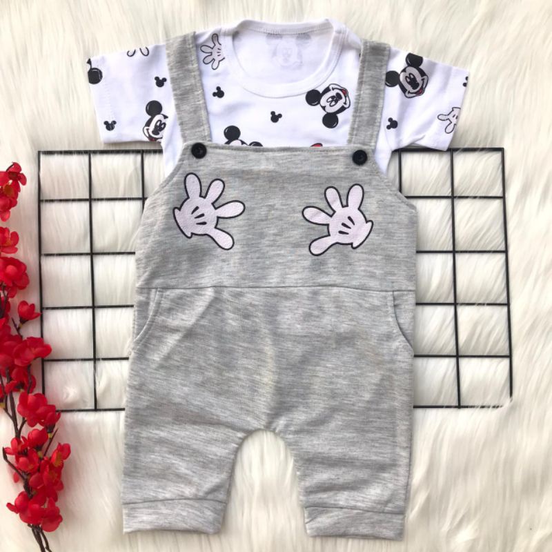 Baju setelan kaos suspander 6-15 bln motif mickey lucu bestseller anak bayi cowok laki murah -mic