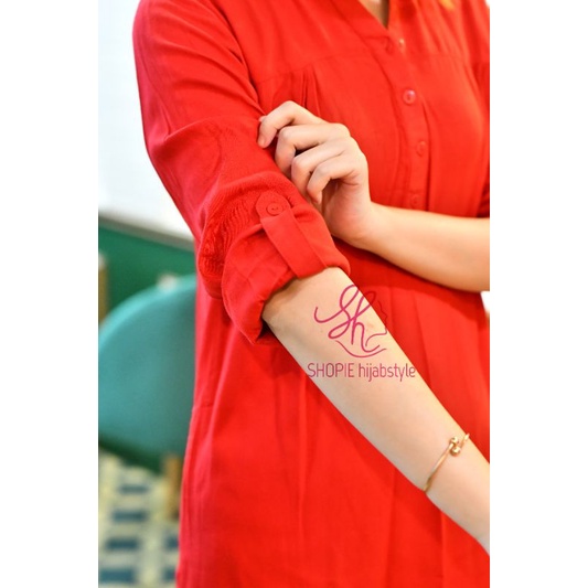 Blus Polos Merah - Blouse Polos Rayon Red - Merah Cabe - Fathin Basic - Katun Rayon - Blus Adem-6