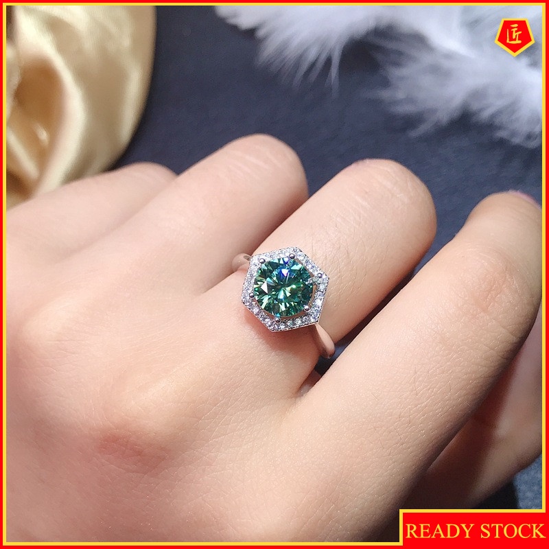 [Ready Stock]Simple Fashion Green Moissanite Ring