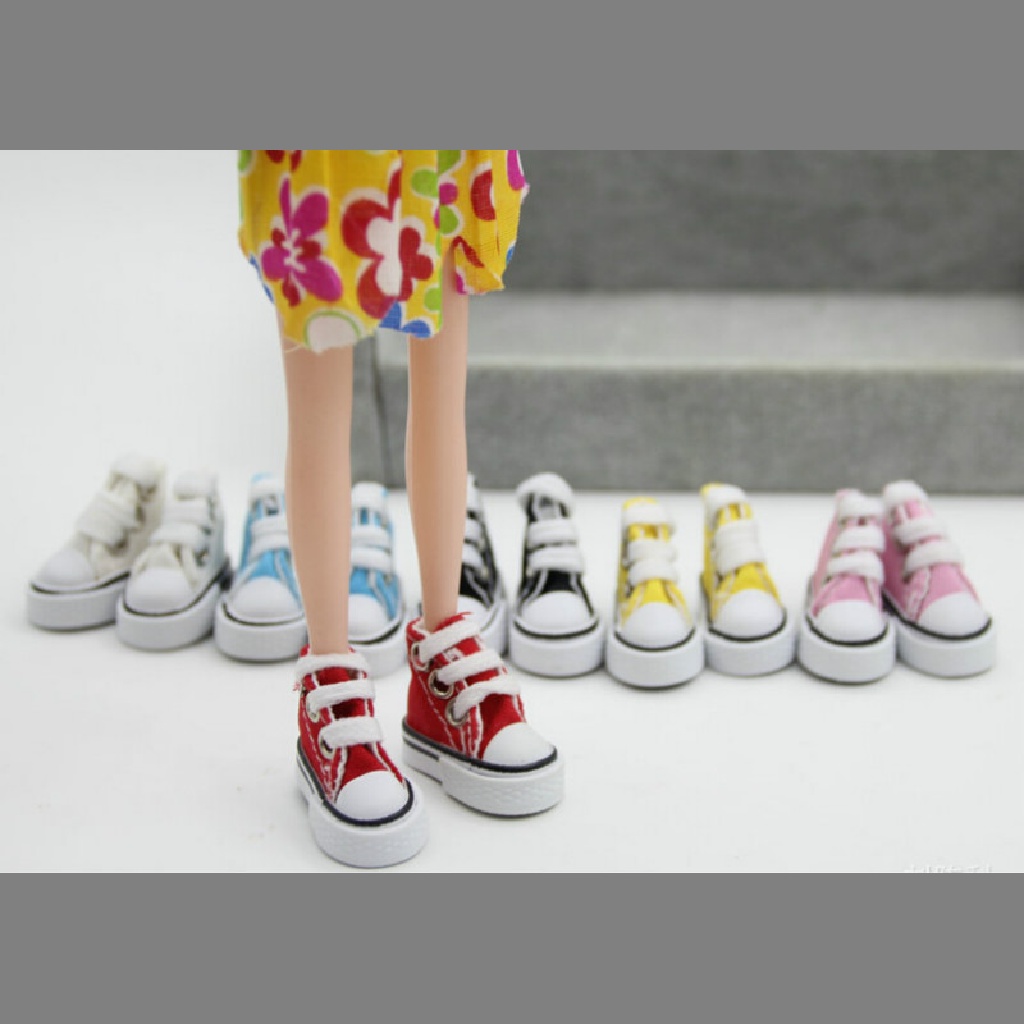 Gongjing1 1 Pasang Sepatu Kanvas Lucu Model Lace Up Untuk Boneka Barbie 12 inch 1 / 6