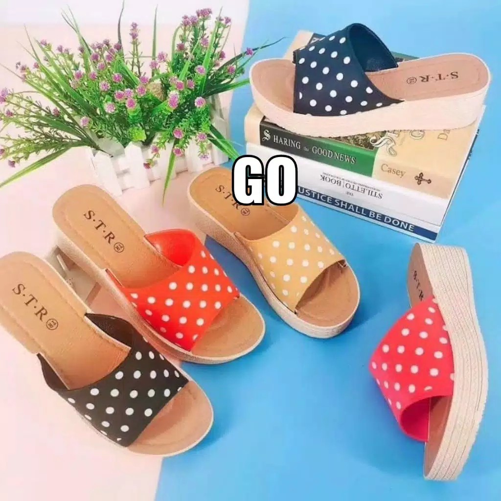 gof Import WEDGES SLIP Wanita Slop Casual Teplek Sendal Cewek Flat Slip Wedges