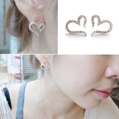 Hu Hu Hu Hu Hu Alat Bantu Pasang Kacamata♡ Anting Stud Tindik Bentuk Hati Aksen Kristal Berlian Imitasi Untuk Wanita