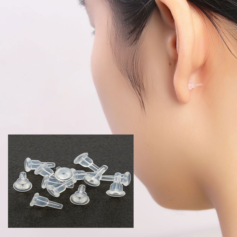 10Pcs Back Soft Transparent Ear Stud Silicone Ear Plugs / Ear Piercing Plug Caps Stoppers