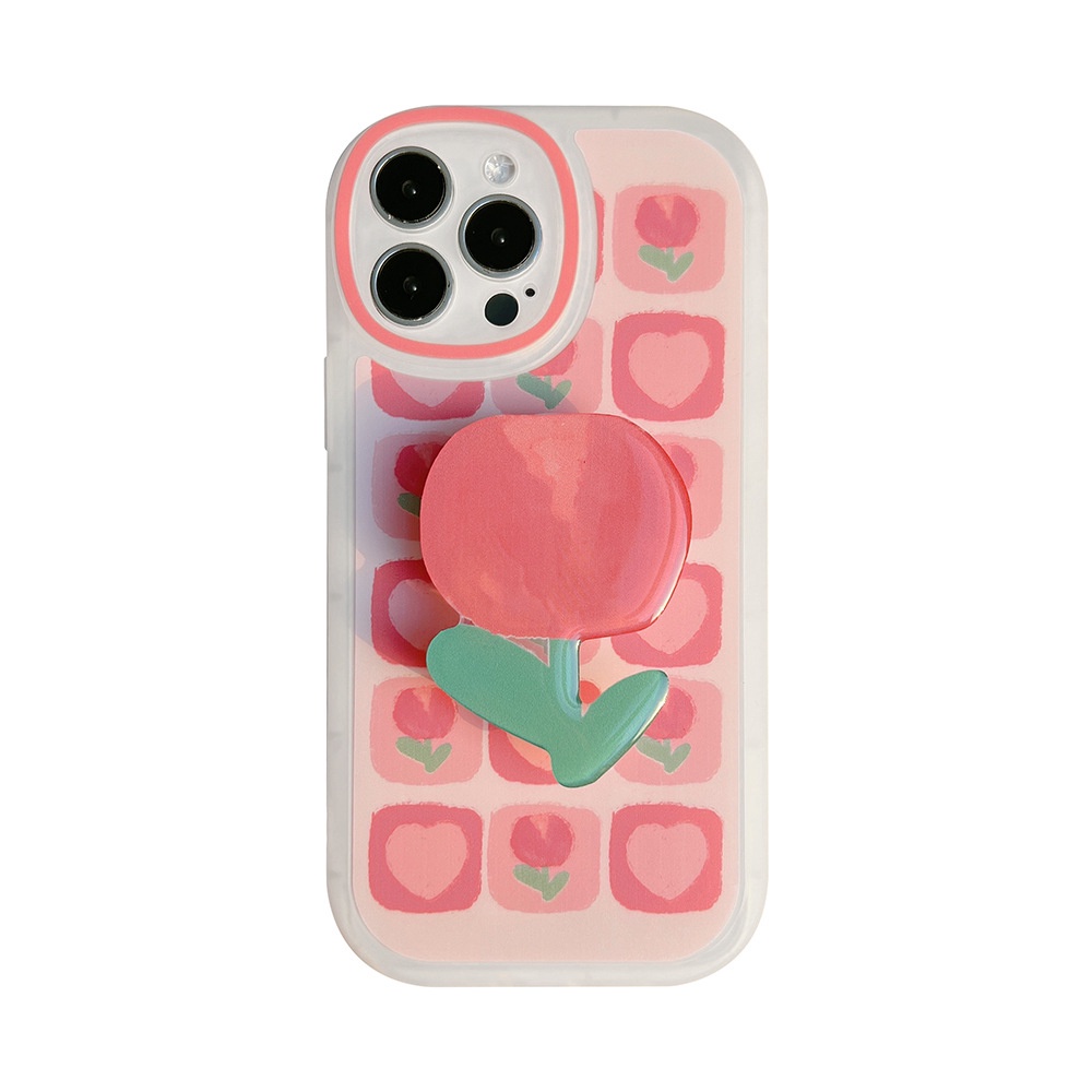 IPHONE Musim Panas Cinta Hati Pink Tulip Bunga Lucu Casing Ponsel Cover Untuk Iphone7 8 PLUS X XR XS 11 12 13 14 MINI PRO MAX SE 2020 Dengan Holder