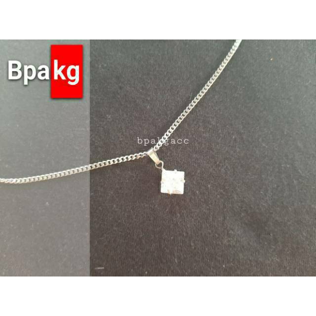 Kalung simple Diamond permata kotak #Kalung monel besi putih asli anti karat silver murah wanita cod