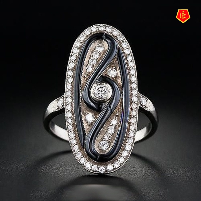 [Ready Stock]Creative Retro Full Diamond Oval Ring