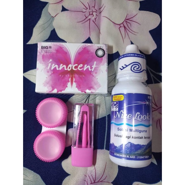 COD Paket Softlens X2 Innocent Dia 16 + Air Softlens Pure n Soft 60ml + Pinset + Lenscase