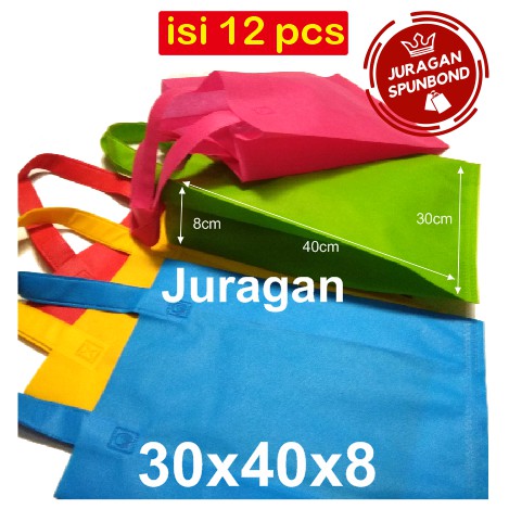 

Isi 12pcs (30x40x8) Tas Spunbond / Tas Kain / Goodie Bag / Tas Souvenir / Kantong Souvenir