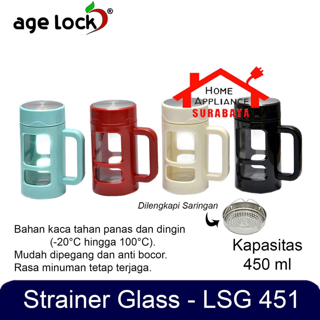 Strainer Glass Age Lock LSG 451 - Gelas Minum Cangkir Botol Mug Kaca Portable 450 ML