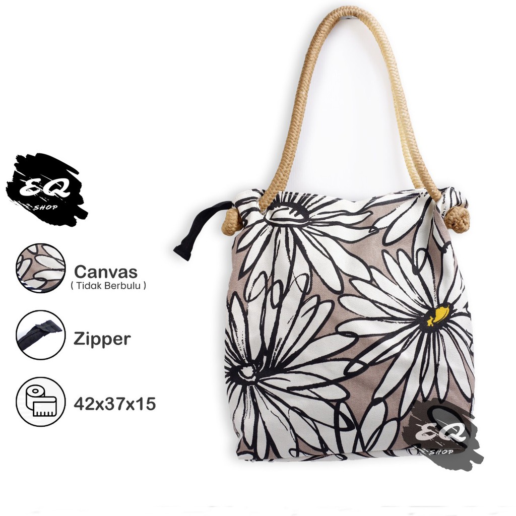 EQ PROMO .!!!TOTEBAG Kanvas Tote bag Wanita Tebal Motif LUCU Model Tali Sumbu Tambang BESAR