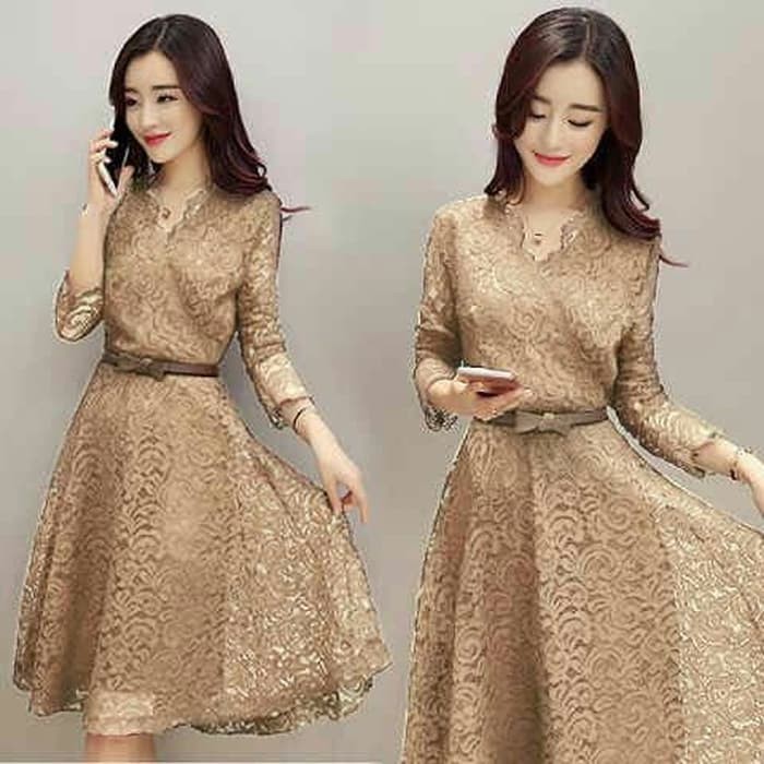 Ready          [DRESS SHABY COKSU SL] Dress wanita brukat coklat susu