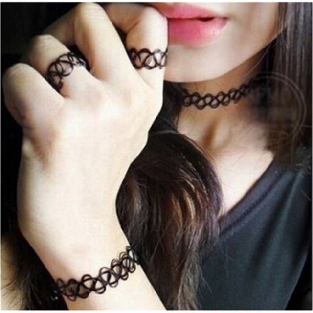 1 set choker kalung, gelang&cincin