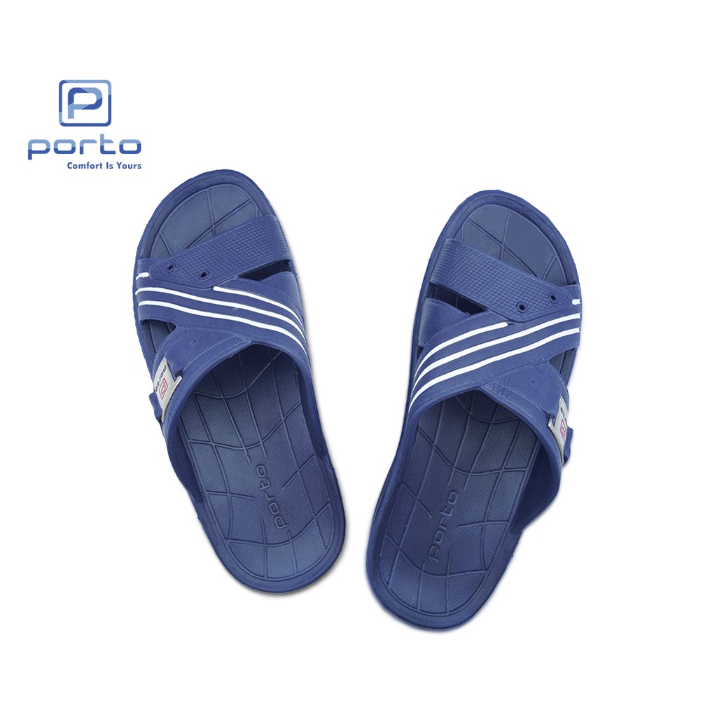 1012M - Porto Leveling Sandal Pria Selop Karet Terbaru Motif Garis Bagus Nyaman Berkualitas Original