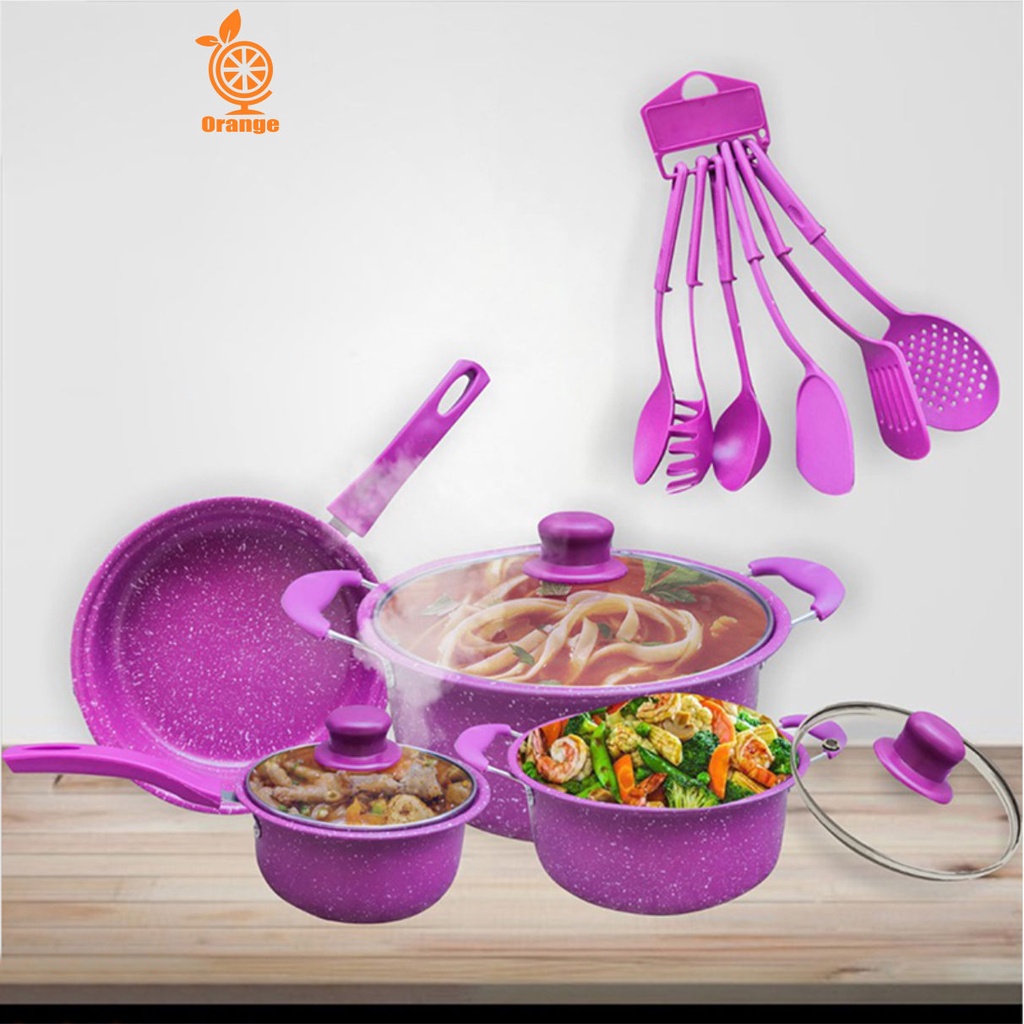 Panci Set Teflon Panci Set Warna Cookware Set Frypan Saucepan Milkpot Free Spatula 6Pcs TG-2 -Panci Set