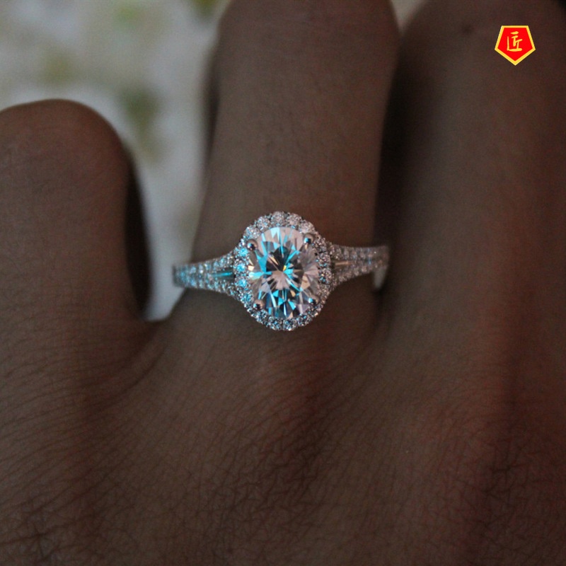 [Ready Stock]S925 Silver Oval Carat Diamond Ring Elegant Personality