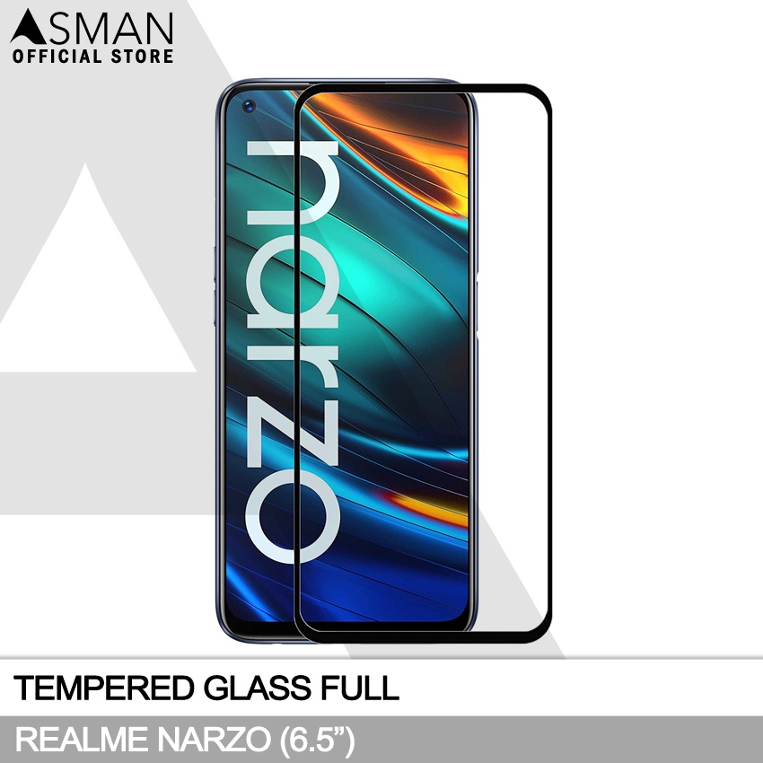 Tempered Glass Full Realme Narzo (6.5&quot;) | Anti Gores Kaca - Hitam