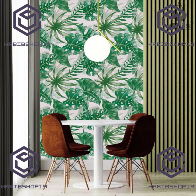 Wallpaper Sticker Dinding Monstera Hijau Daun Salak 10mx45cm