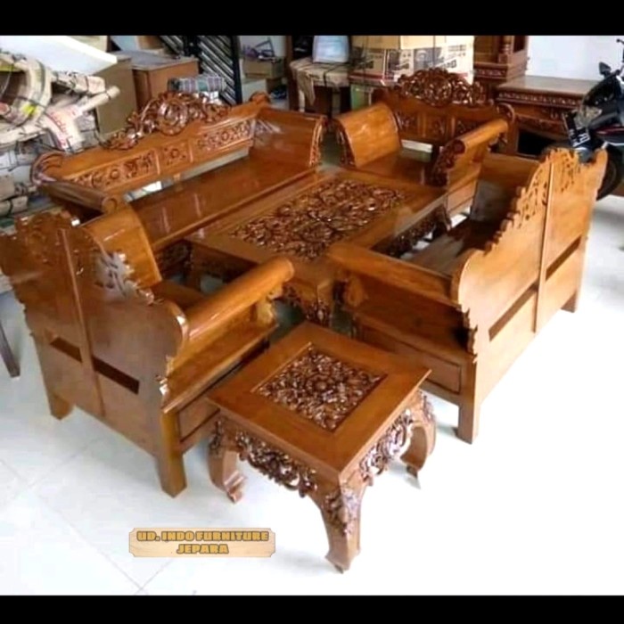 Kursi tamu ukir kayu jati meja besar dan kecil tamu ukir Jepara