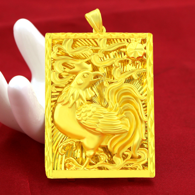 Kalung Emas Asli Kadar 375 Dengan Liontin Zodiak Cina Ayam Untuk Pria