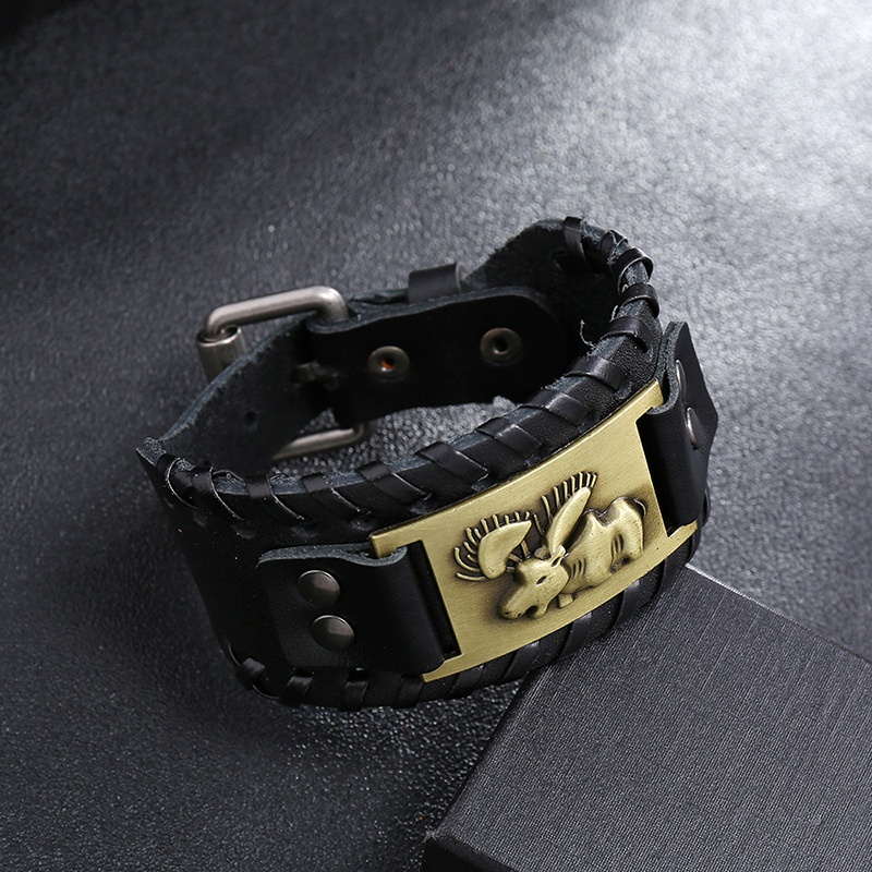 Gelang Kulit Nordic Viking Rune Dewa Rusa Pria Gelang Punk Kulit Anyaman Aksesoris Pesta Perhiasan Hadiah