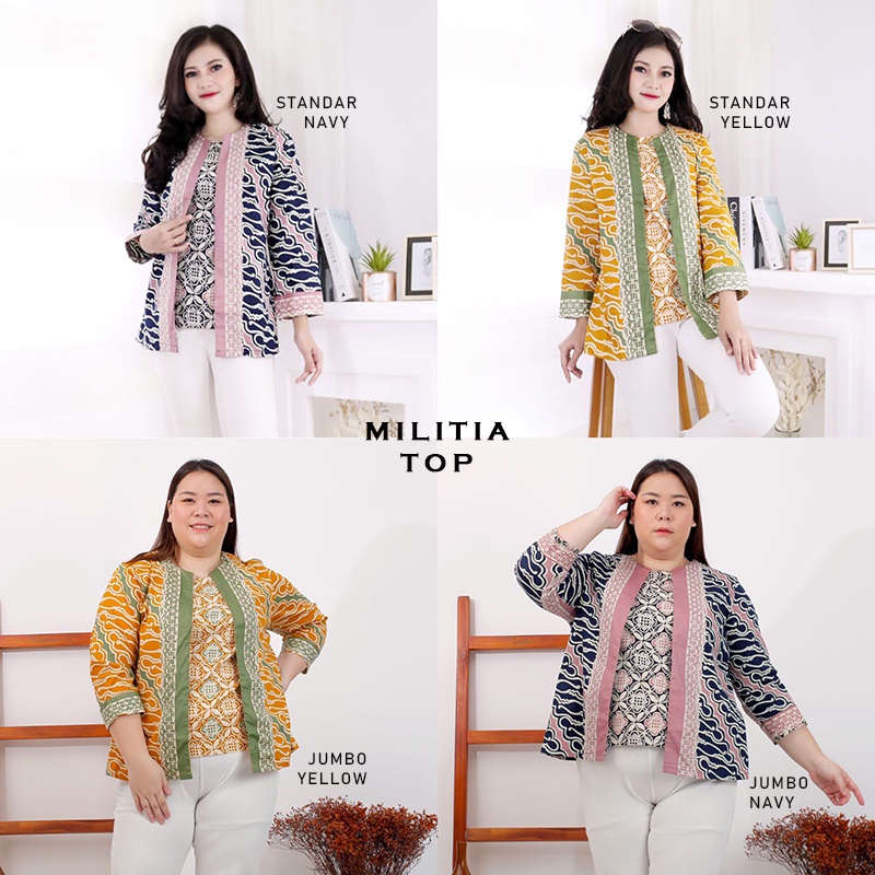 Evercloth Militia Atasan Batik Lengan Panjang Blazer Baju Batik Panjang Perempuan Blouse Batik Wanita Couple Batik Modern Jumbo Seragam Sarimbit