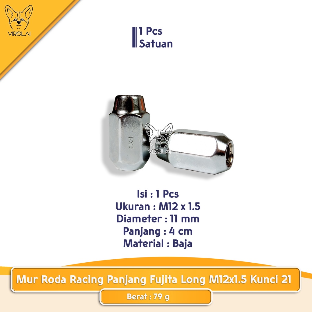 [SATUAN] Mur Roda Racing Panjang Fujita Long M12x1.5 Kunci 21