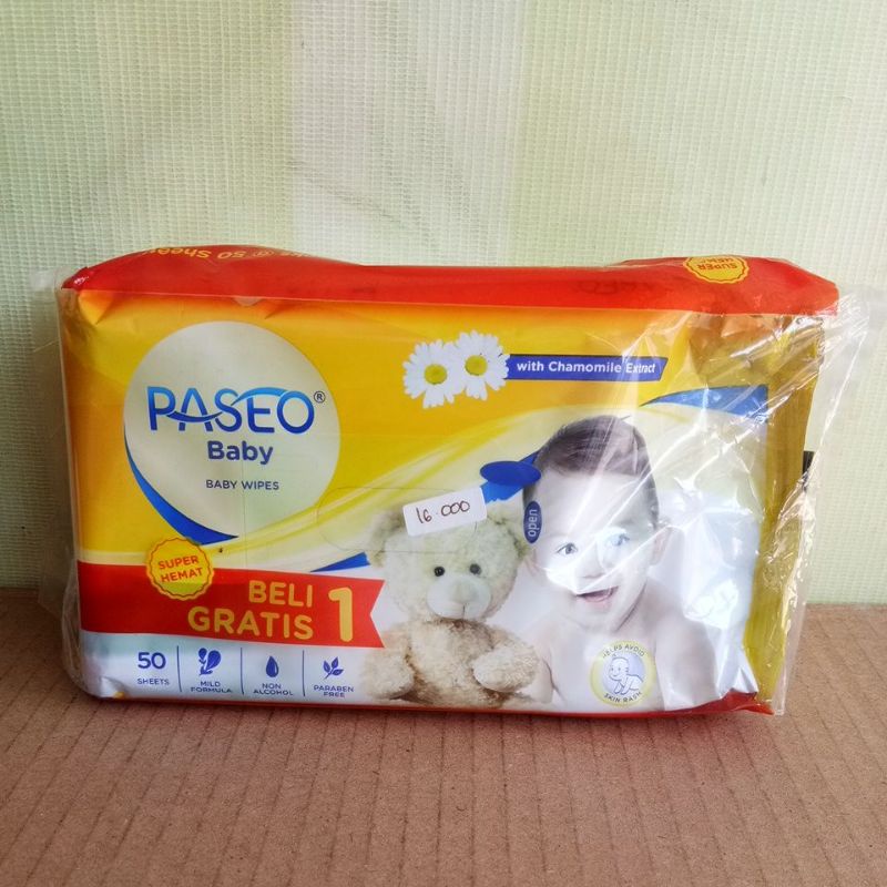 PASEO BABY WIPES BELI1 GRATIS1 @50'S CHAMOMILE EXTRACT, JOJOBA OIL