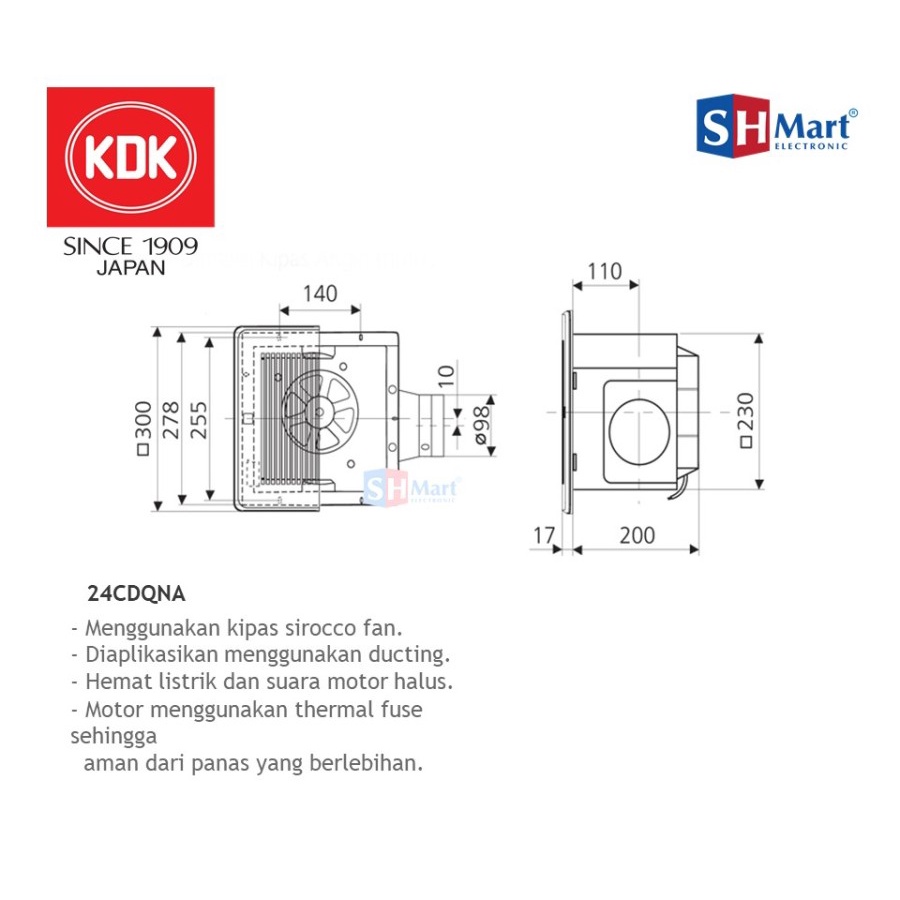 EXHAUST FAN KDK 17-CDQN / 24-CDQN KIPAS ANGIN / CEILING EXHAUST FAN GARANSI RESMI