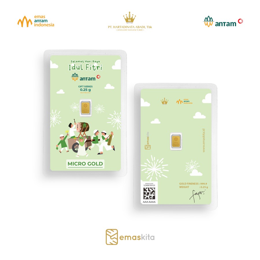 Logam Mulia Microgold ANTAM x Hartadinata Abadi 0.25 gram 0,25 LM emaskita Mini Gold Emas 24K-Lebaran Hijau
