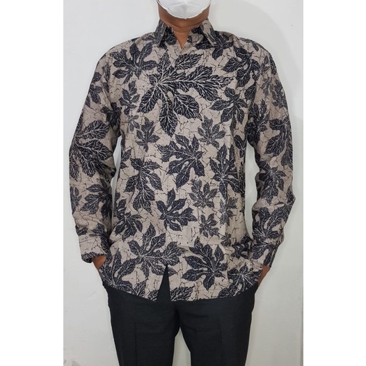 Baju Batik Pria Lengan Panjang lapisan furing hero,Warna Coklat,crem,Batik Premium,Batik Modern,Batik Jumbo,Batik Solo,Batik Kantoran