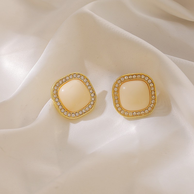 New Ins Girl Delicate Crystal Green Square Earrings-4