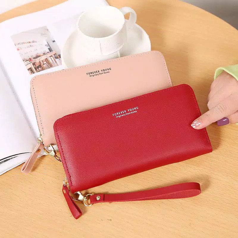 DOMPET PANJANG GIANNA  FASHION KC192 WANITA KULIT PINK PREMIUM BESAR KOREA  TALI IMPORT MURAH A6