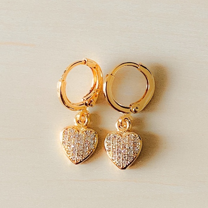 Anting Wanita Xuping Terbaru Model Love Flat Zirconia Gold