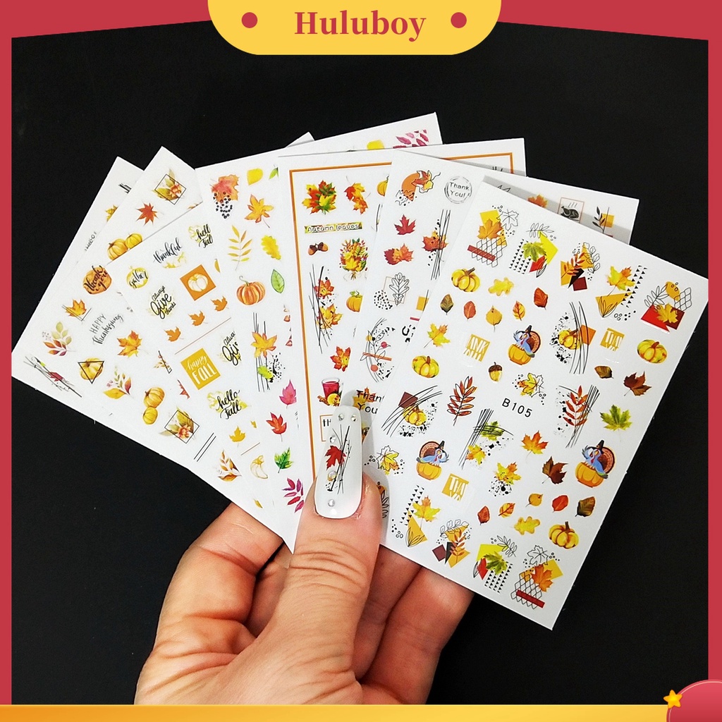 Huluboy Huluboy♡ 12pcs / Set Stiker Kuku Motif Daun Maple Warna-Warni Untuk Wanita