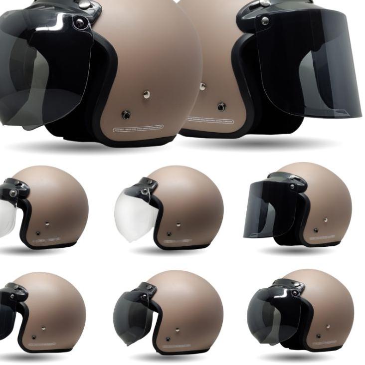 ペ Helm Bogo Wanita Warna Coklat Susu Retro SNI New