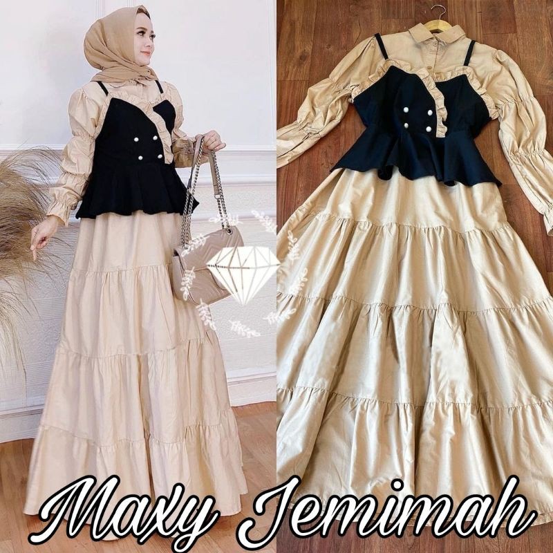 MAXY JEMIMAH 2IN1 ROMPI GAMIS MUSLIM MOSCREPE, 4 UKURAN