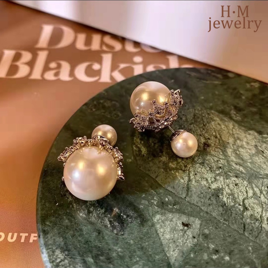 Anting Tusuk Dua Sisi Aksen Mutiara Bahan S925 Silver