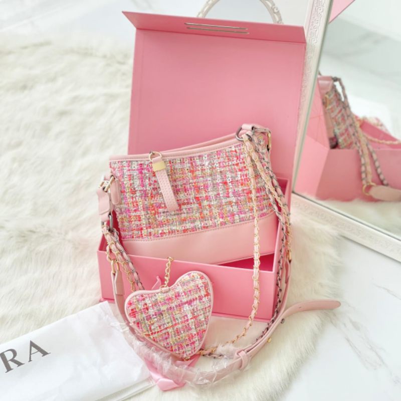Tas Pink | Tas Rajut | Tas Selempang | Slingbag | Gift Set | Gift Box | Kado Ultah | Seserahan | Zz1