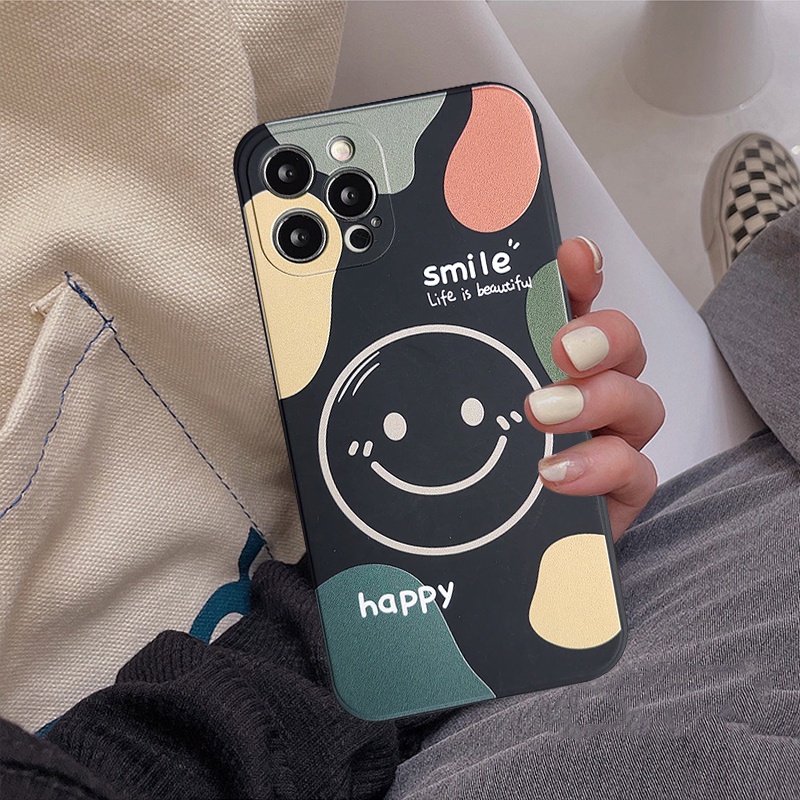 Casing Redmi 12C 10C A1 10 9A 9 9T 9C NFC POCO X5 F4 M4 M3 X3 NFC Pro Note11 Pro 9 Note12 8 10 10Pro 10S 12 Lite Angin Dingin Kubus Lurus Happy Smile Art Line Soft Phone Ungu Sarung