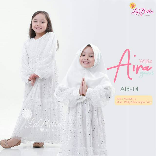 Gamis anak labella series aira warna putih