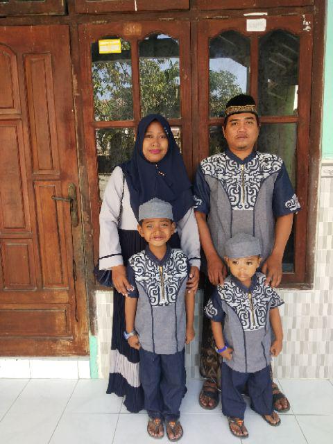 Koko Couple Ayah Anak Navy Abu Batik