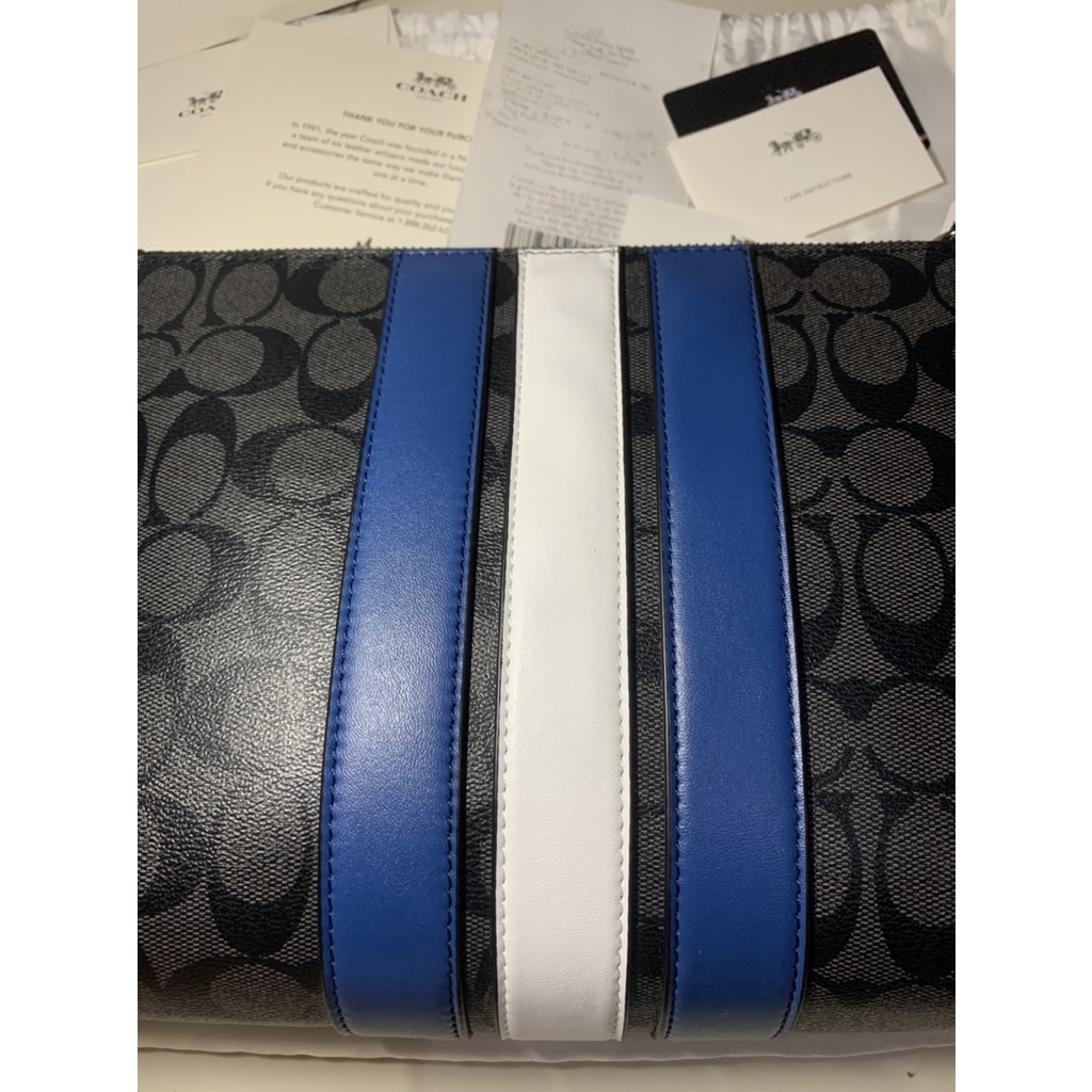 TAS PRIA clutch  STRIPE blue SIGNATURE / POUCH GARIS ORIGINAL travelling 38588